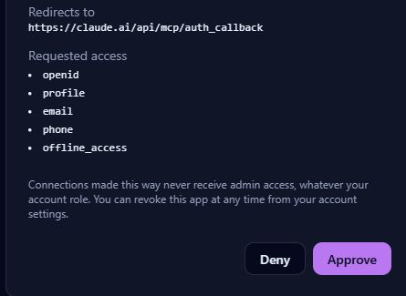 Podcasto consent screen showing the claude.ai callback, requested identity scopes, and Approve button. Account details are excluded.